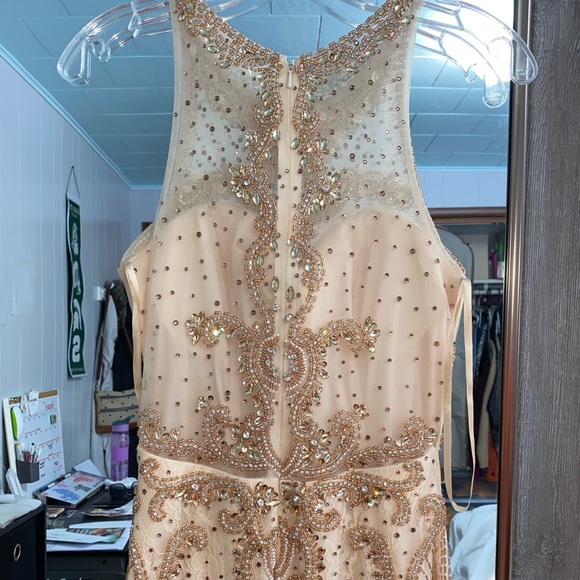 Cream Colored Bejeweled Prom Dress - Picture 5 of 9